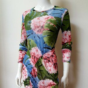 mesh print midi dress